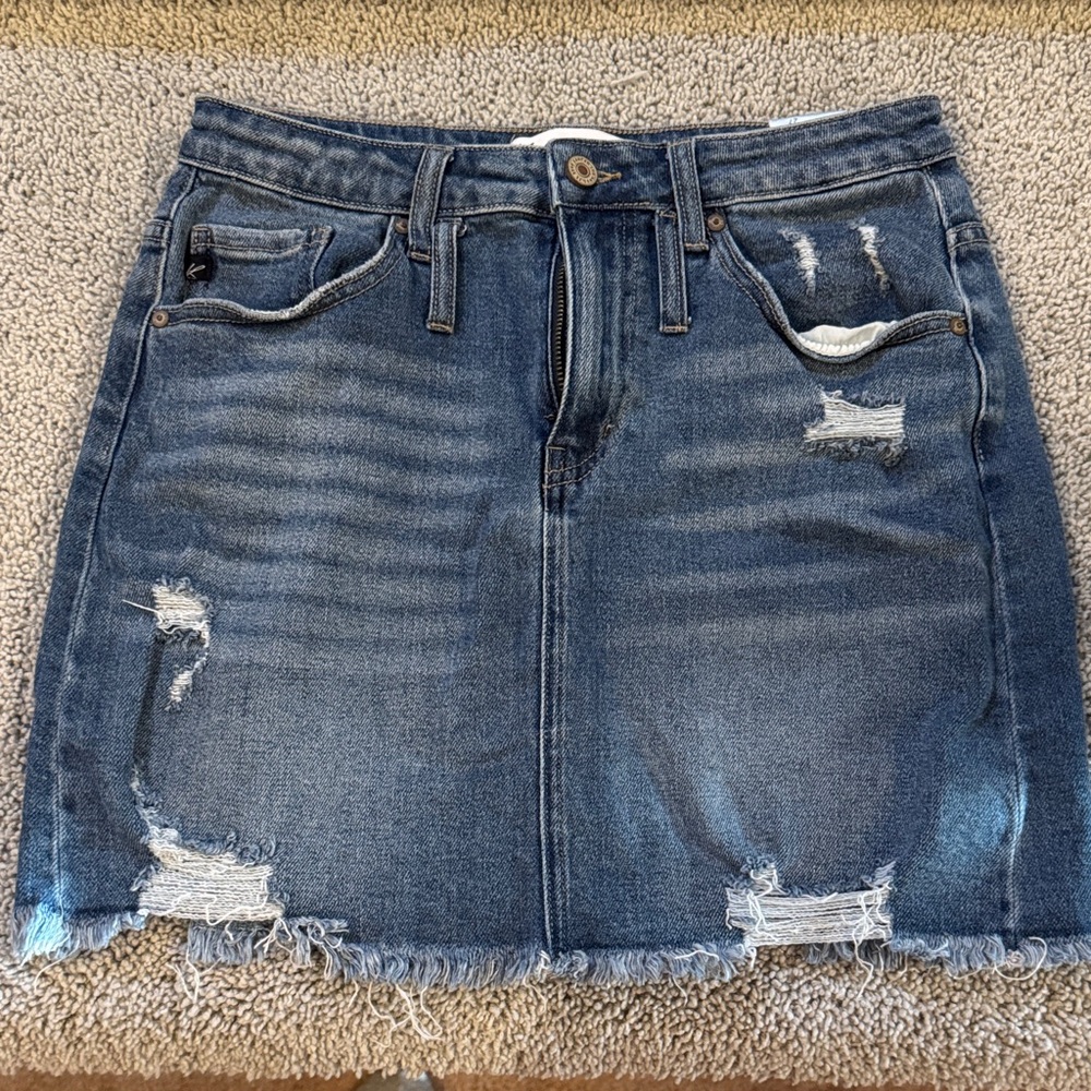 KanCan Blue Distressed Mini Skirt